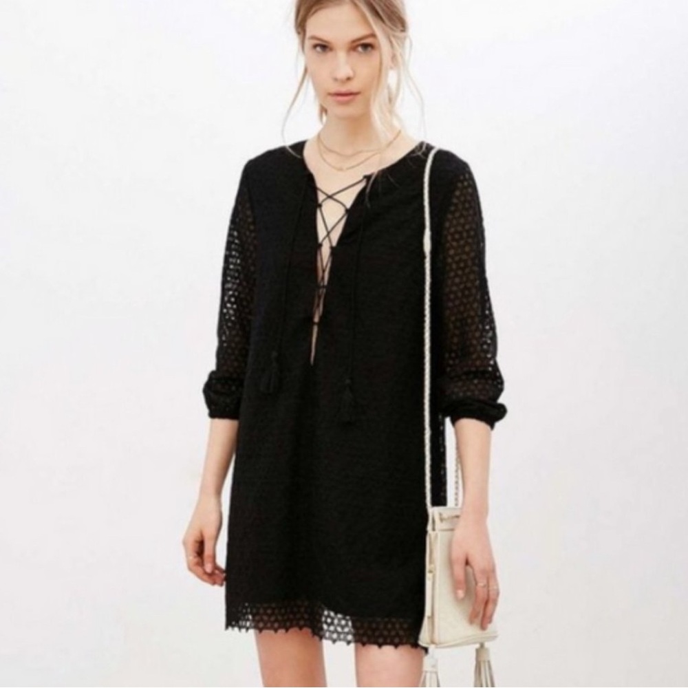 Little White Lies Fion Black Star Pattern Lace Up Front Dress